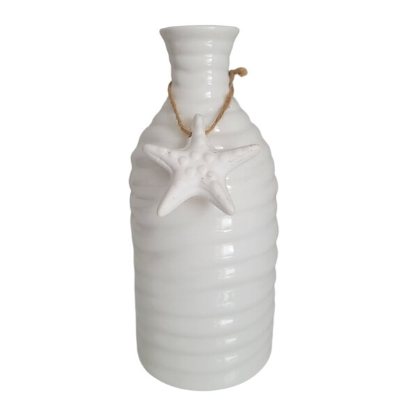 White Ceramic Starfish Vase 7.5" H Modern Beach Home Decor - Picture 1 of 7